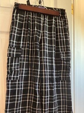 Kids Black Plaid Cargo Lounge Pants